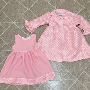 Girls Two Piece Pink Polka Dot Dress Set with Matching Coat